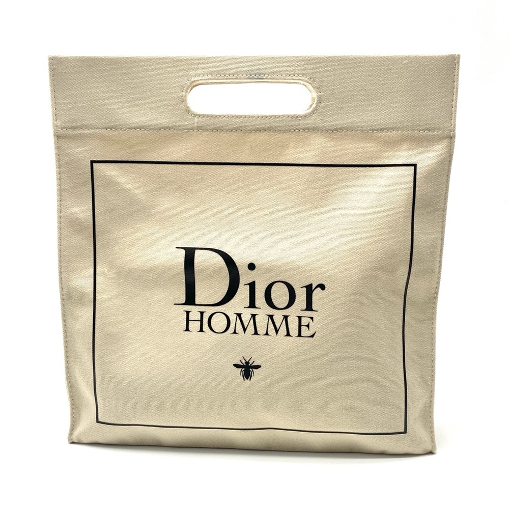 Christian Dior Homme Beige Bee Canvas Top Handle Tote Clutch Hand Bag Medium
